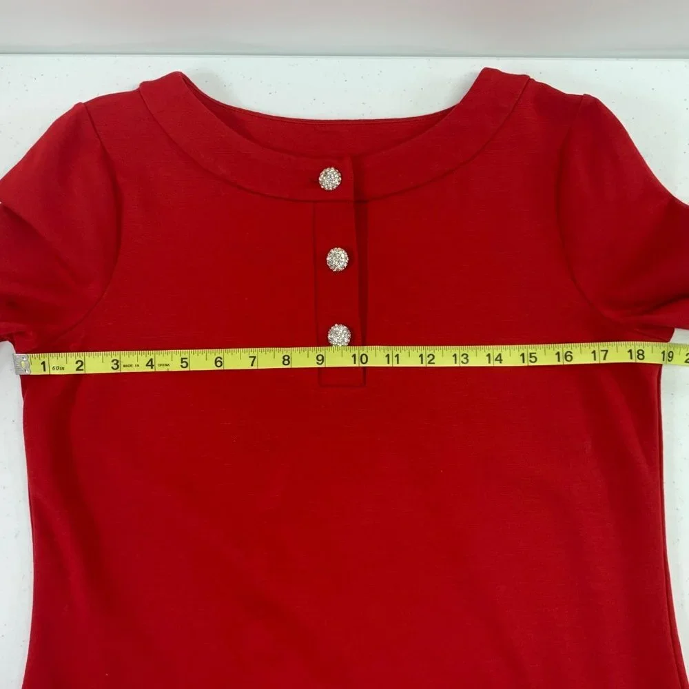 Talbots Rhinestone Front Button Red 3/4 Sleeve Top Size S - Picture 9 of 9